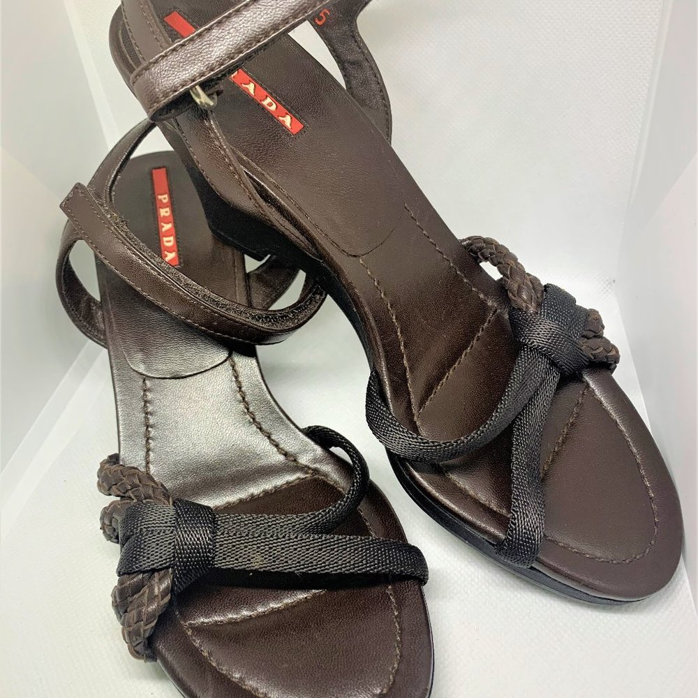 Prada Brown Wedge Sandals - Size 5